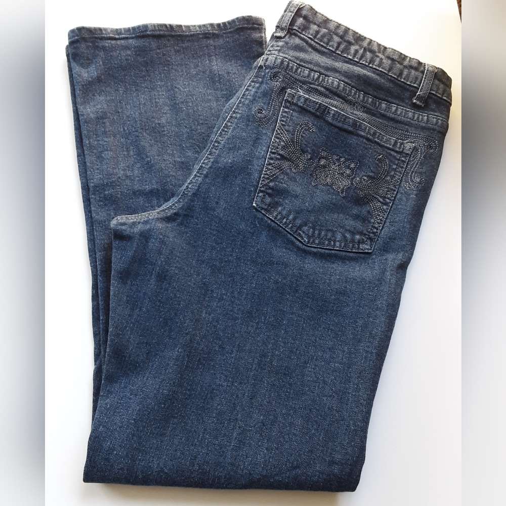 Together Women's Embroidered Blue Jeans Mid-rise Sz.10 Bohemian Festival Boho